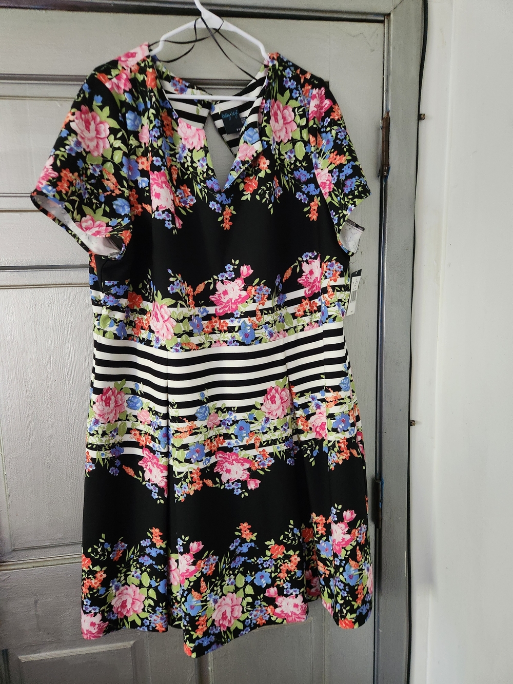 Gabby Skye Black Floral & Stripe Midi Dress